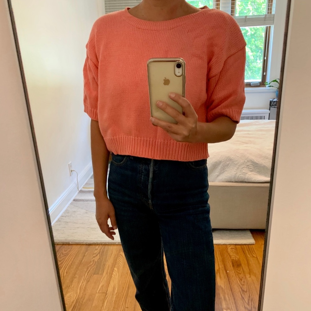 Vintage 70/80s coral pink shoulder pads sweater